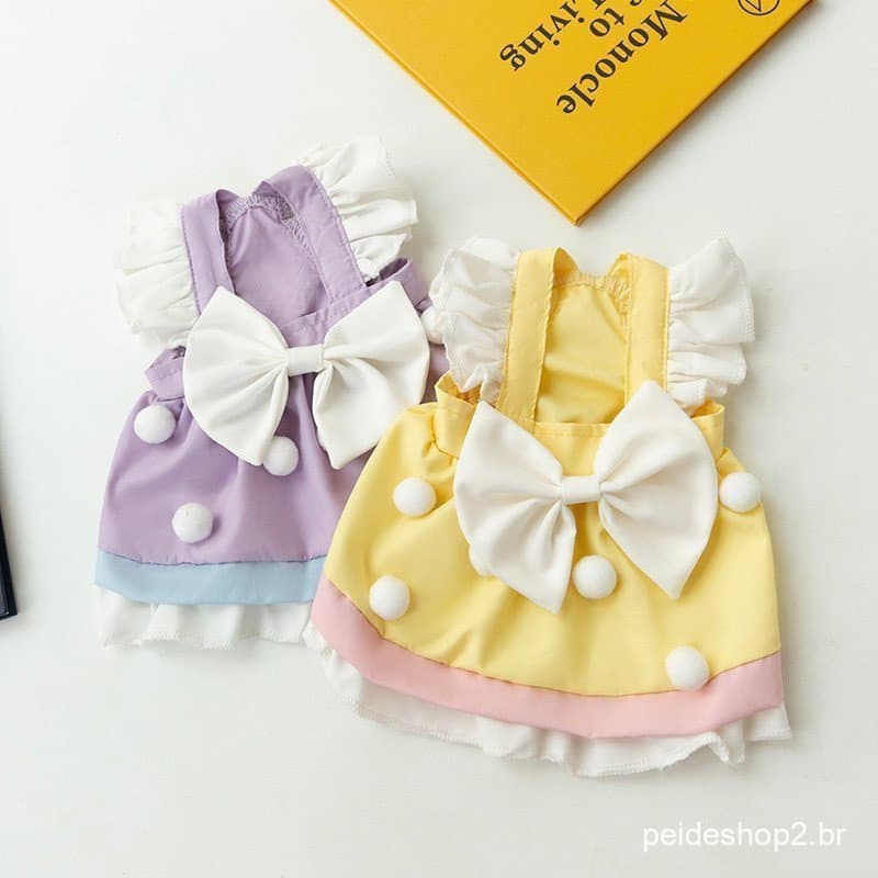 Moda Roupas Para Cães Verão Cão De Estimação Vestido De Princesa Bonito Arco Filhote De Cachorro Saia Gato Manga Voadora