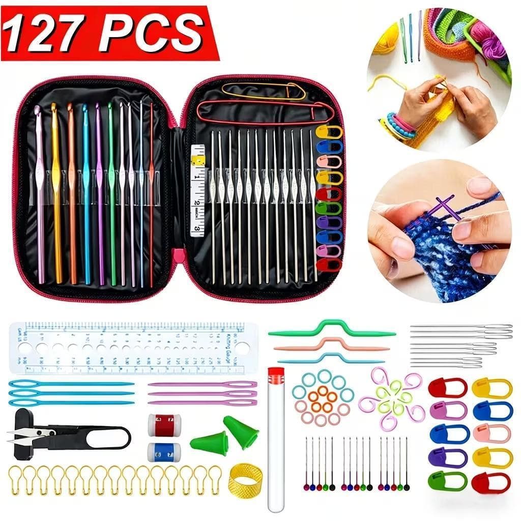kit 127/53/14 peças De Ferramentas De Agulhas colorido Crochê de Tricô Alumínio para Fio Ponto Cruz Manual