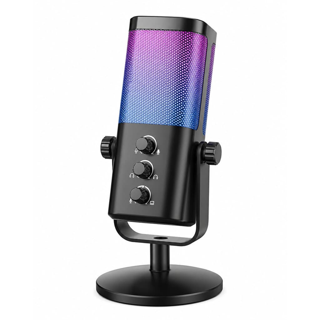 Microfone Condensador Rgb PC Gamer Cardioide Com Fio Usb Profissional