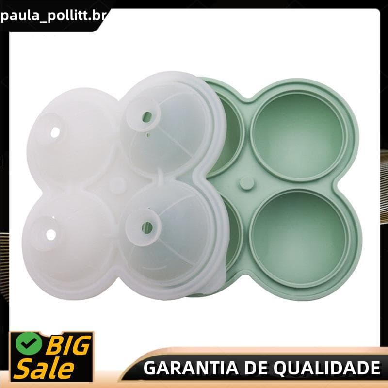 Molde De Bola De Gelo De Silicone Bandeja Redonda De 4 Cavidades Inclui Tampa-Ideal Para Uísque , Coquetéis E Mais Perfe