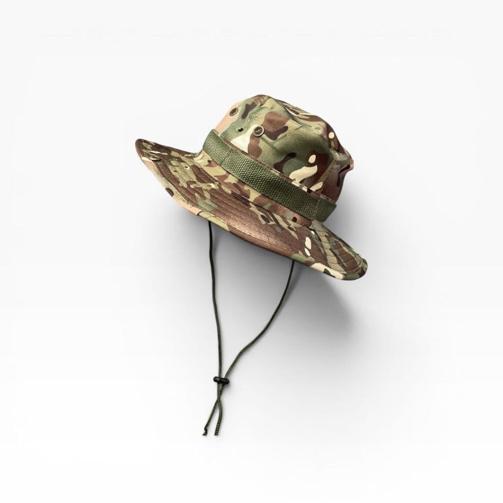 Chapéu Australiano Camuflado Exercito Pescador Com Cordão Proteção Solar Trilha Pesca Camping Militar