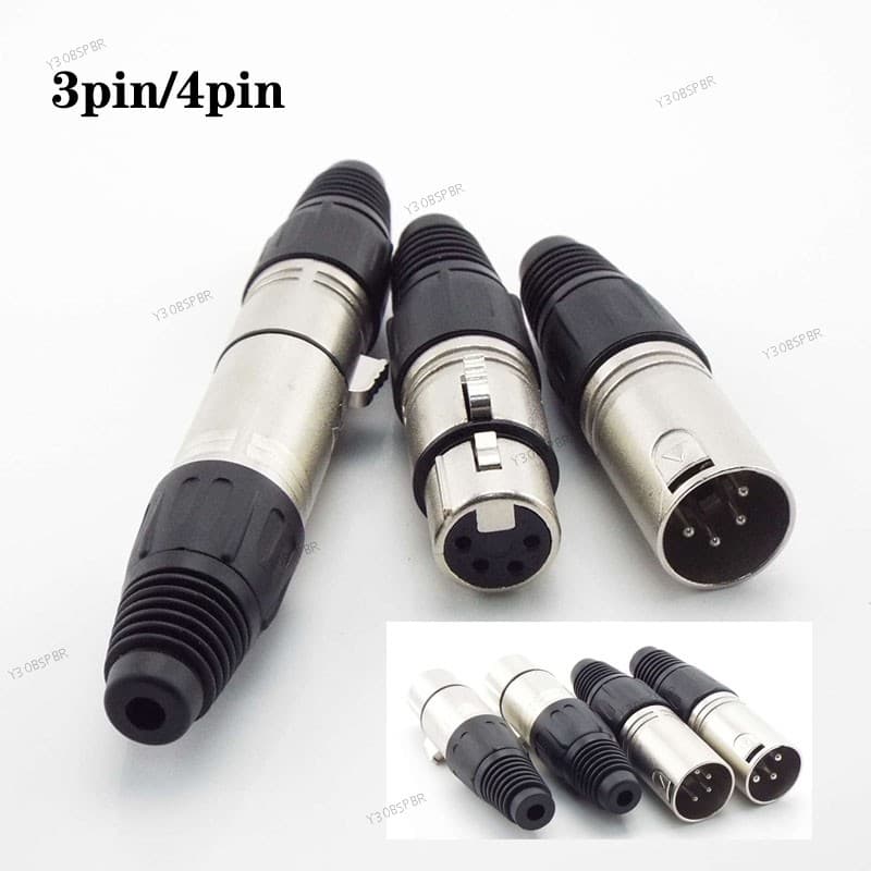 1 Par De Conector De Cabo De Áudio XLR De 3 Pinos E 4 , Plugue Macho/Fêmea , Profissional Para , Microfone , Fio , Adapt