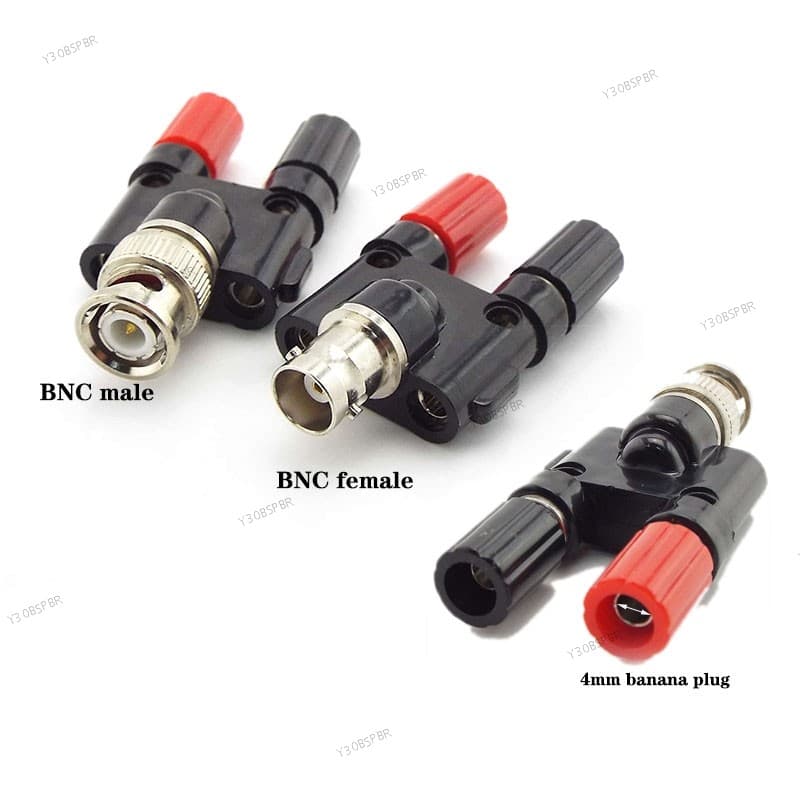 BNC Macho Fêmea Para Dual 4mm Banana Jack Coaxial Ligação post Cabo Conector De Tomada De Vídeo CCTV Aviação Eletrônica