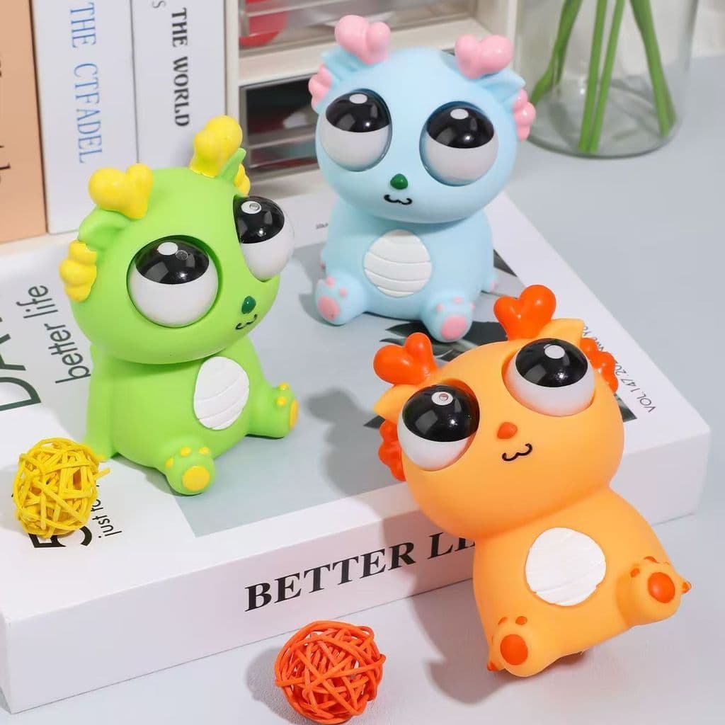Brinquedo de descompressão em forma de dragão fofo, com olhos saltitantes, brinquedo divertido de apertar, decoração de