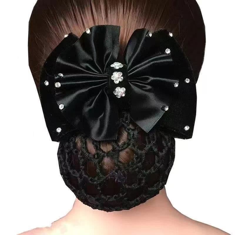 Presilha com Rede para Coque e Laço com Strass | Prendedor de Cabelo Elegante para Coque