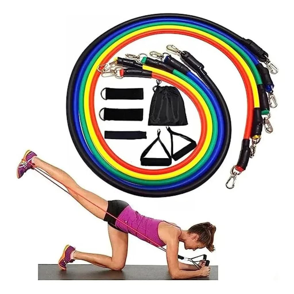 Kit Elástico de Resistência 11 Peças Faixa Elástica Musculação Treino Funcional Academia em Casa Fitness