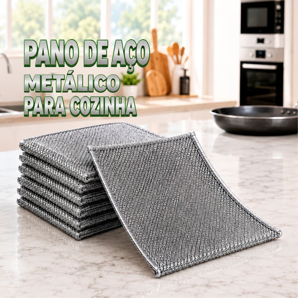 Pano de Aço Inox Limpeza Cozinha Tira Gordura Panela Louça Fogão Grelha Churrasqueira Reutilizável