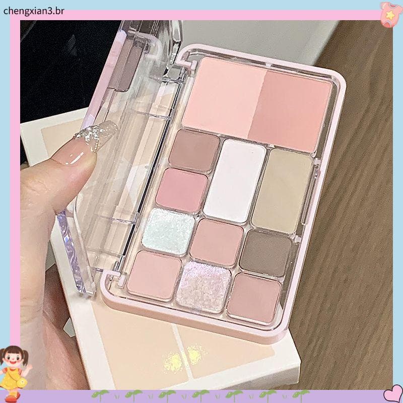 Paleta de sombras de 12 cores com coração, Blush, contorno de alto brilho, paleta multifuncional, cor terra, fosco, pero