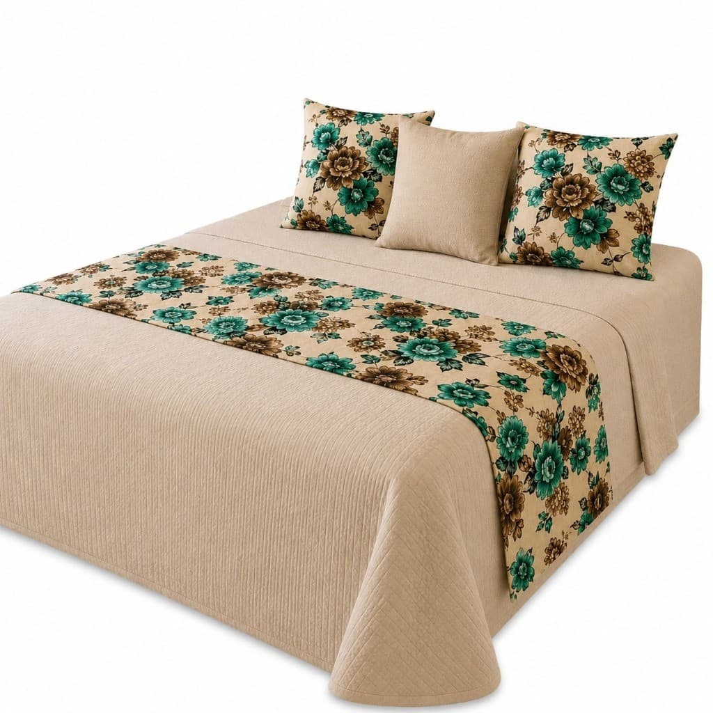Kit peseira Decorativa + 3 Capas de Almofada Vitória p/cama Casal Padrão , Queen ou King