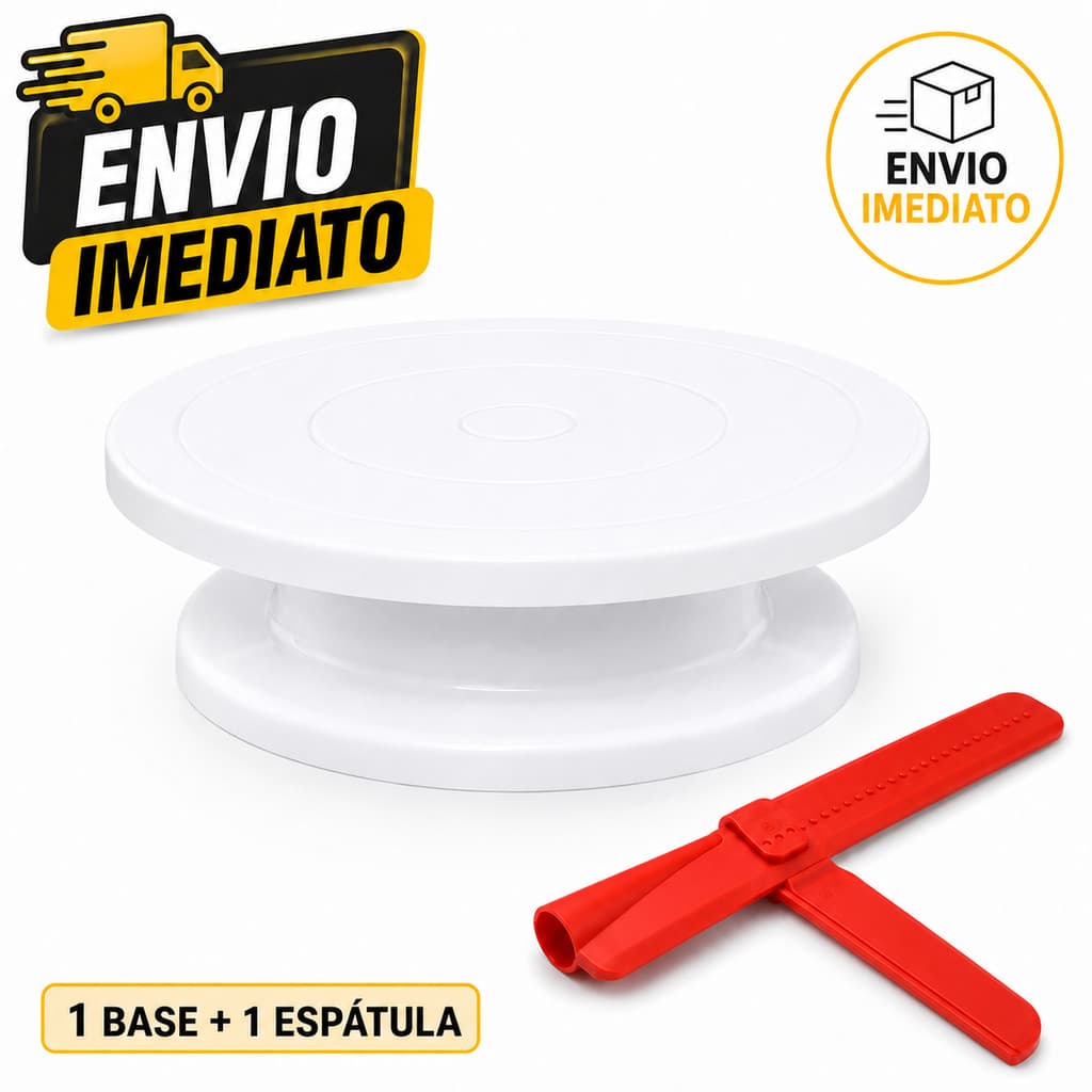 Prato Giratório e Espatula Niveladora Boleira Bailarina Giratória Grande Bolo 28cm para Confeitaria