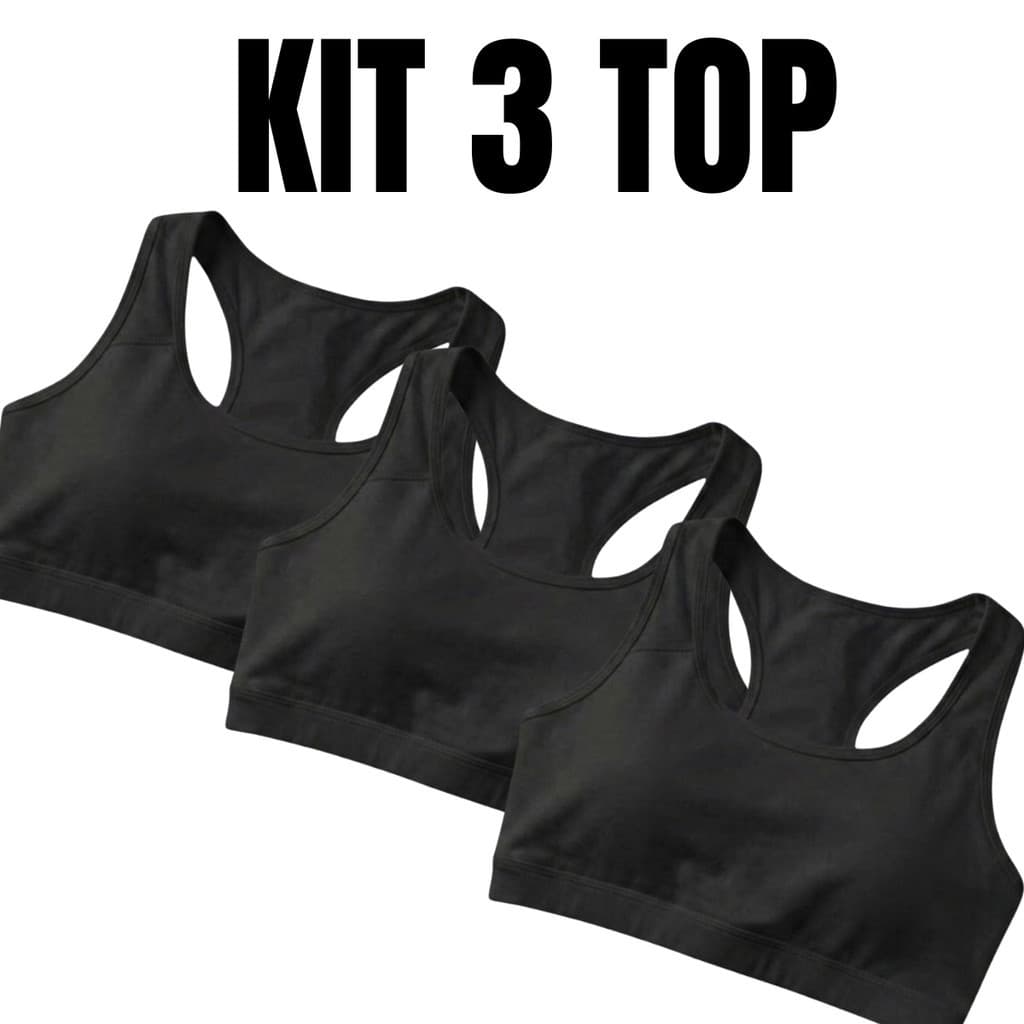Kit 3 Tops Fitness Feminino Nadador Academia Preto Branco