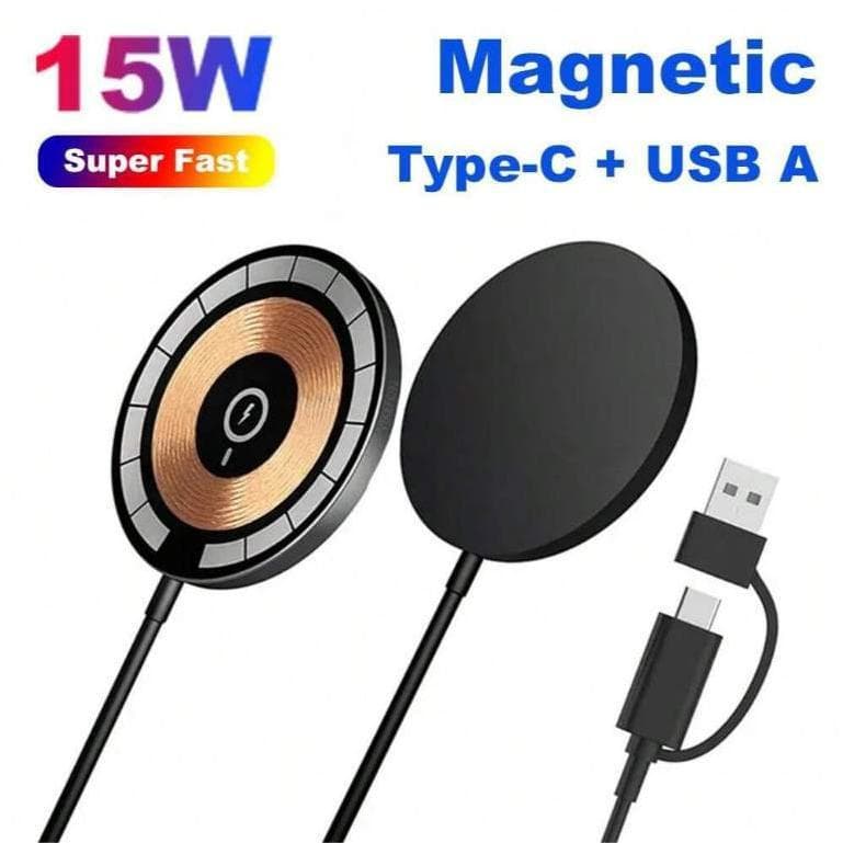 Carregador Magnético Sem Fio De 15 W Usb Com Porta De Carregamento Rápido Tipo C Compatível I-phone Pigfly