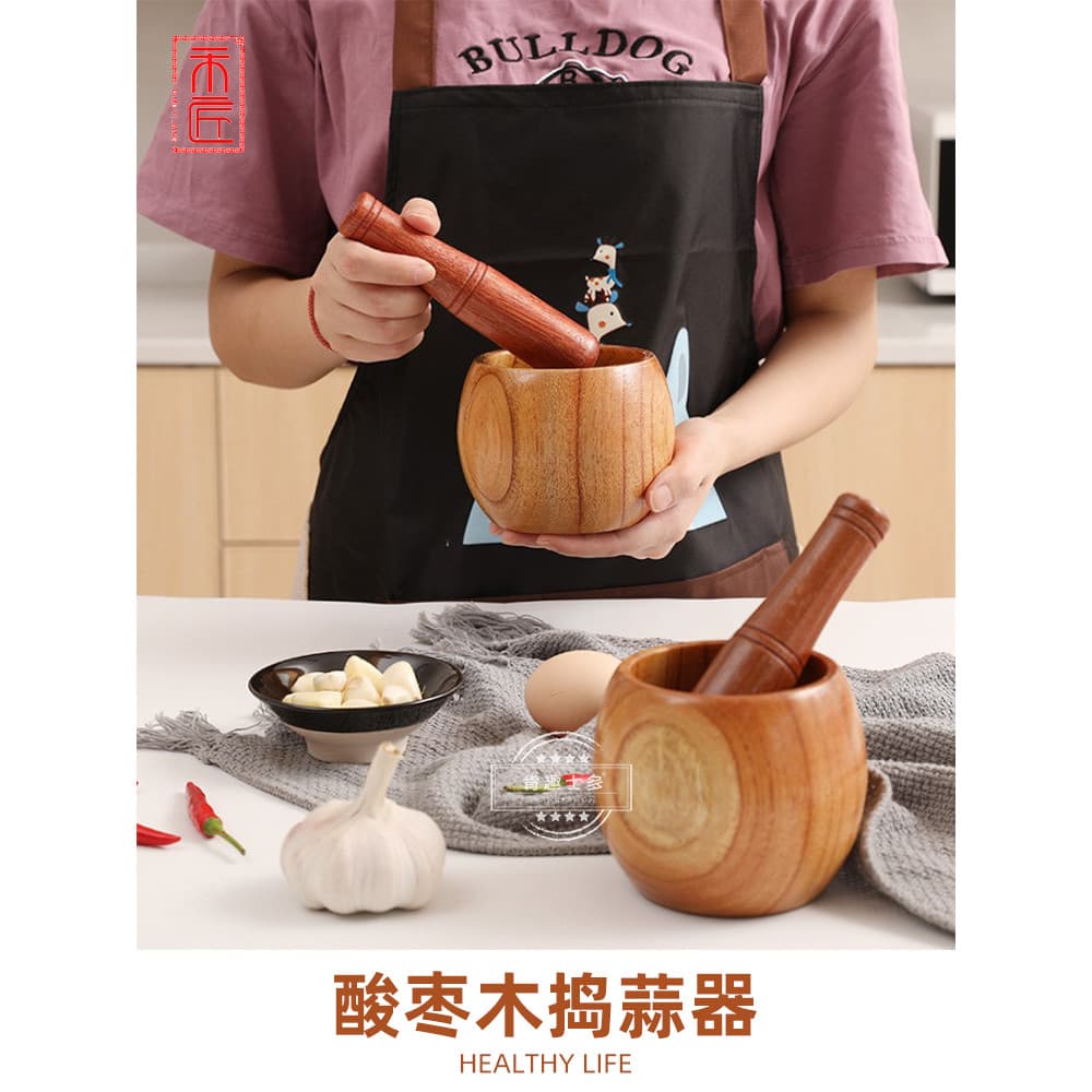 Hejiang espremedor de madeira com data azeda, tradicional chinês, argamassa de alho, Manual doméstico, tempero, cozinha,
