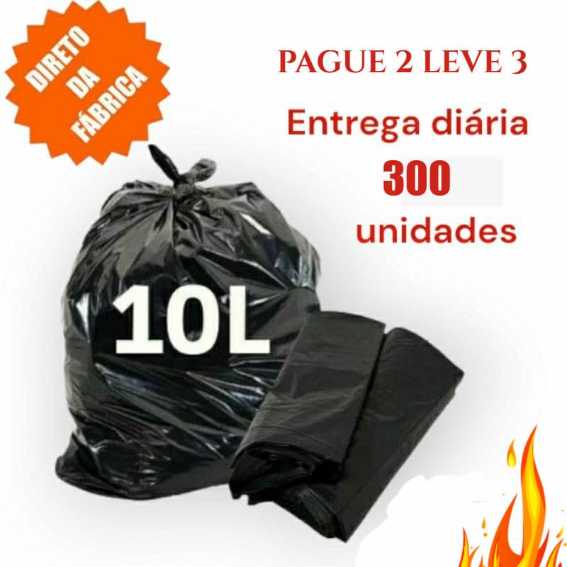 LEVE 3 PAGUE 2 (300) Sacos de Lixo até 10 Litros Preto banheiro pia OFERTA