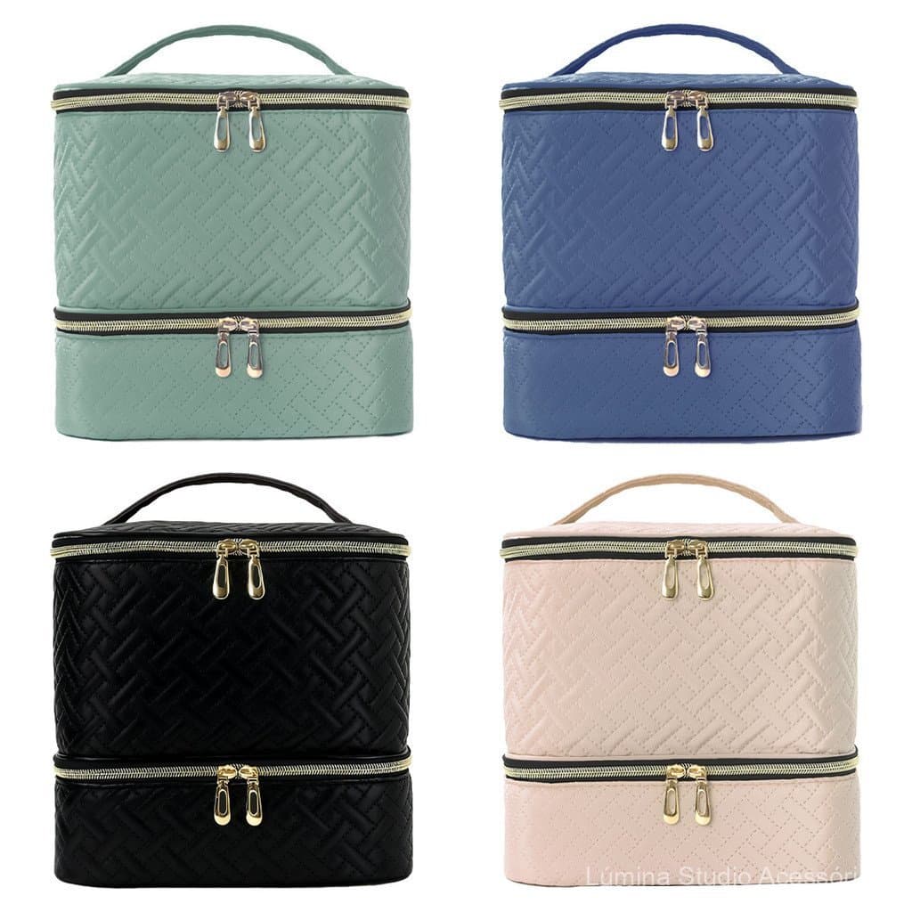 Necessaire Feminina Grande Dupla Camada com Alça | Bolsa Organizadora de Maquiagem e Cosméticos