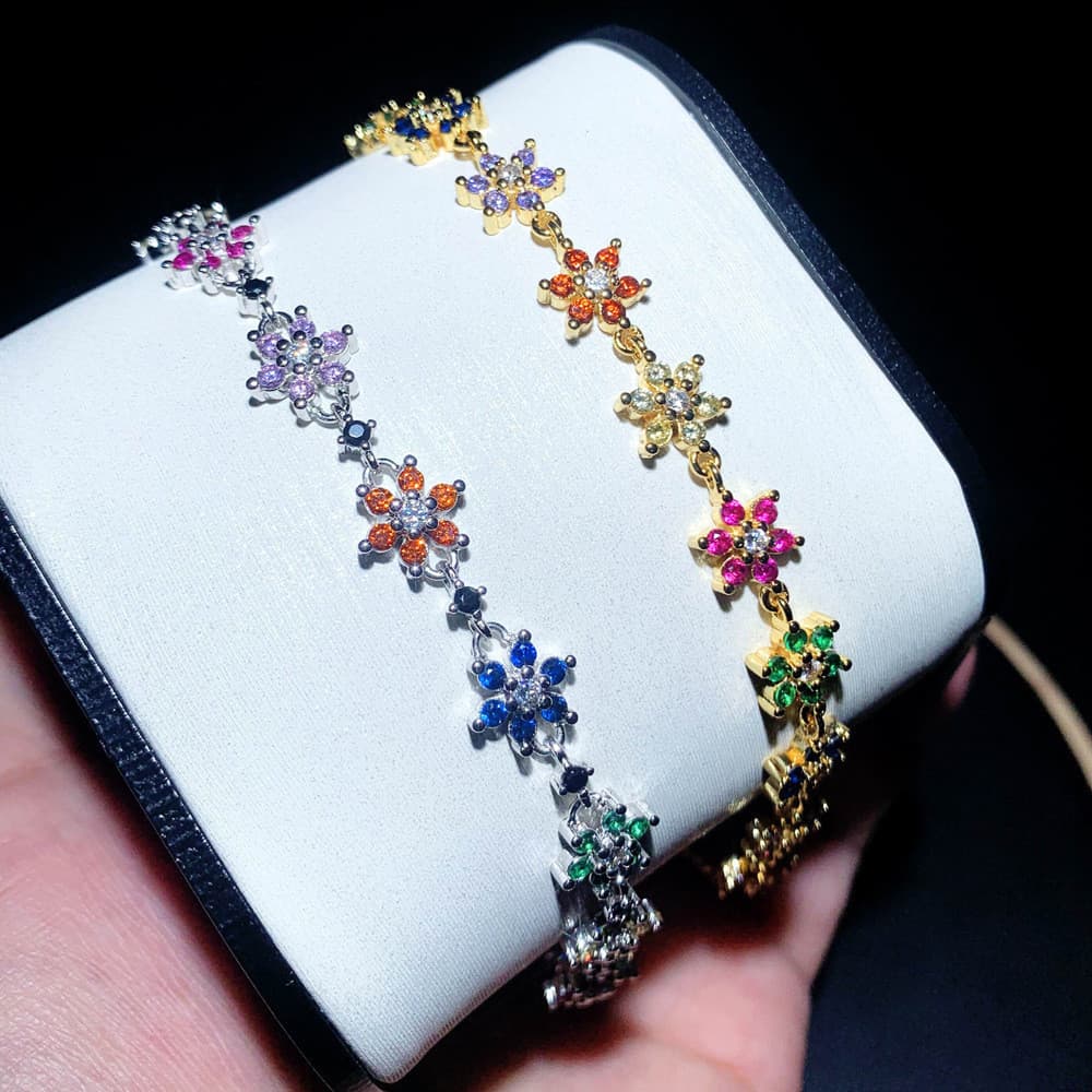 Pulseira Feminina Flor Zircão Zircão Colorido