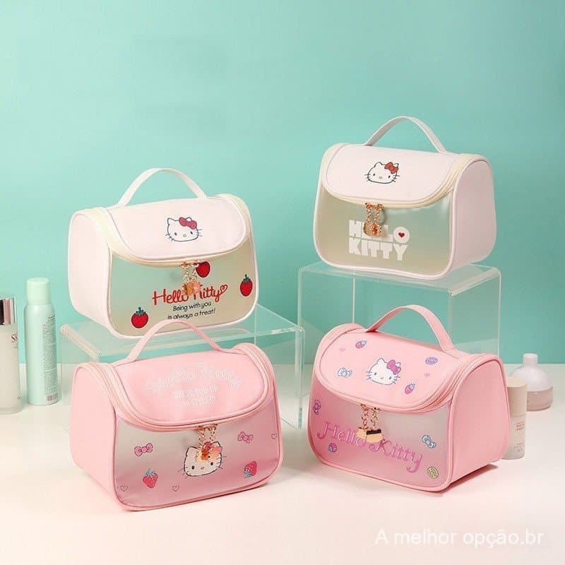 Bolsa de Cosméticos Hello Kitty com Estampa de Desenho Animado, Grande Capacidade, Bolsa de Viagem Portátil para Produto