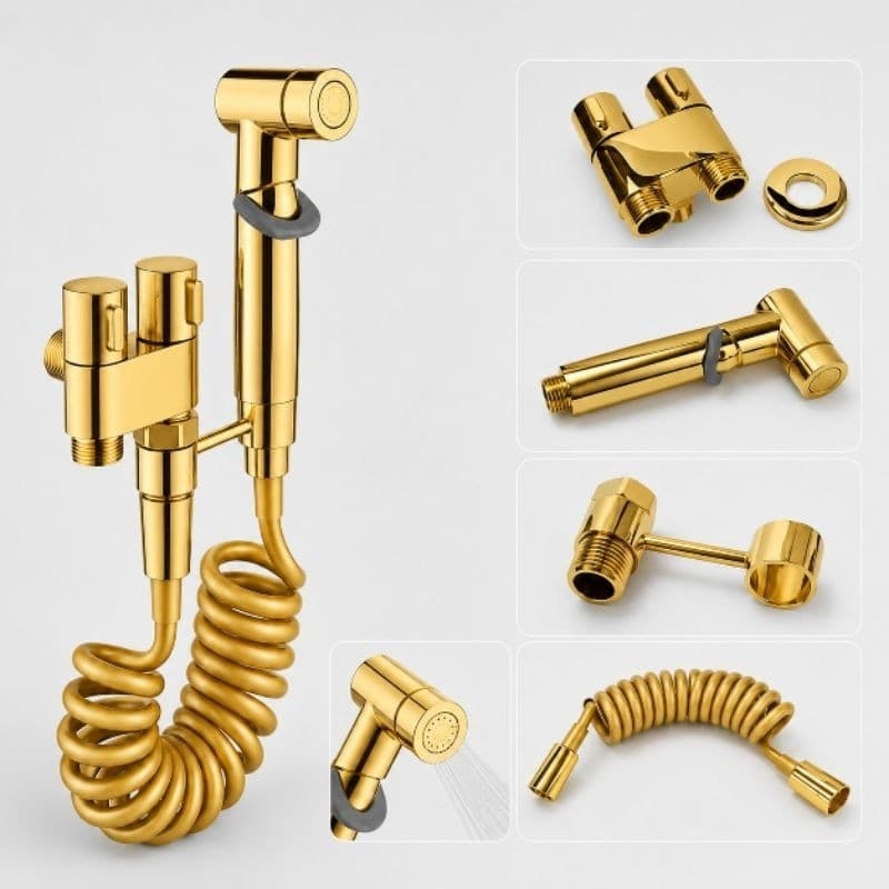 Ducha Higiênica Dourada Gold REGISTRO DUPLA SAÍDA Moderna Kit Completo Resistente