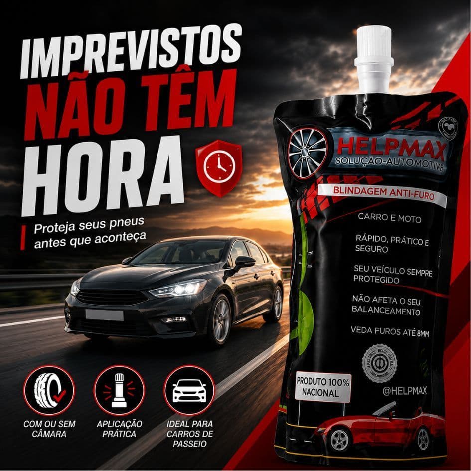 Selante de Pneu Blindagem Anti furo Carro e Moto - C/ Câmara ou Sem - Não Afeta Balanceamento