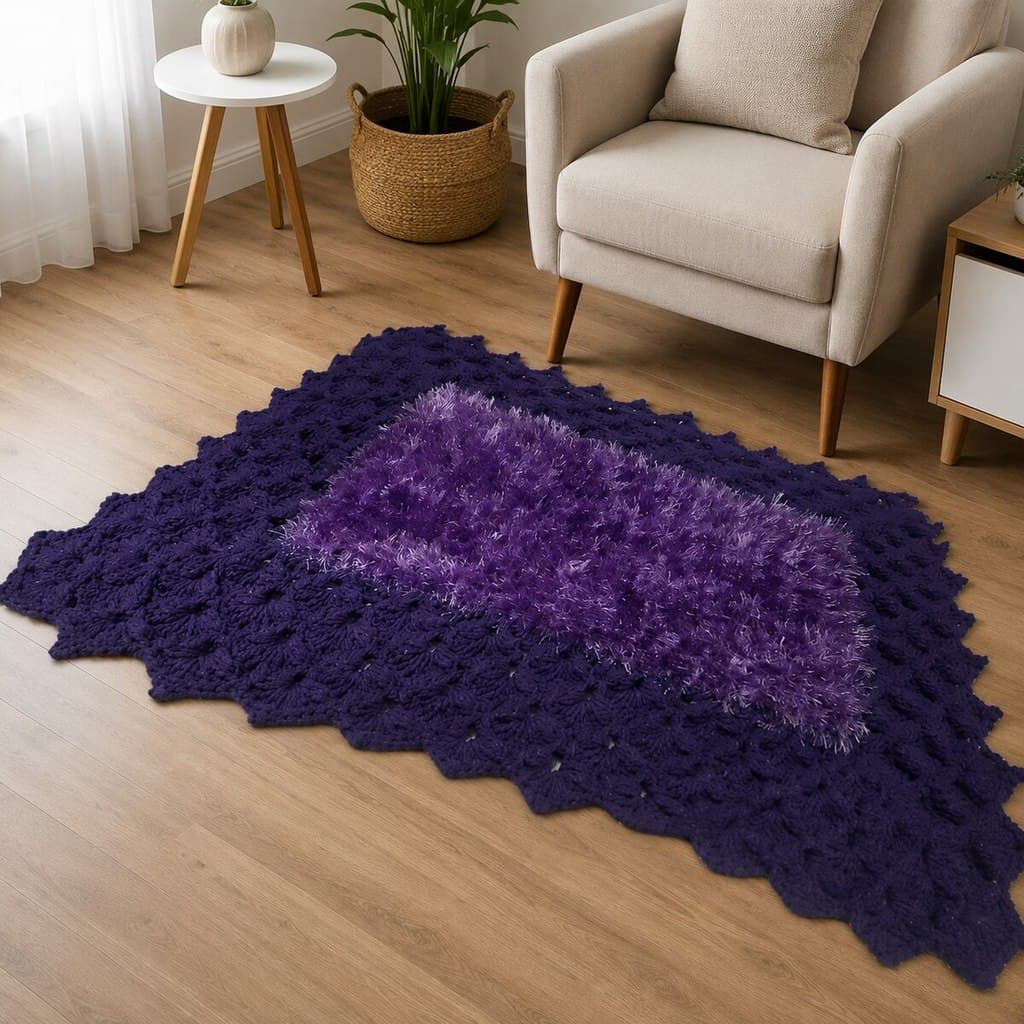 Tapete de Crochê Luxo Roxo Artesanal 45x65 sala quarto