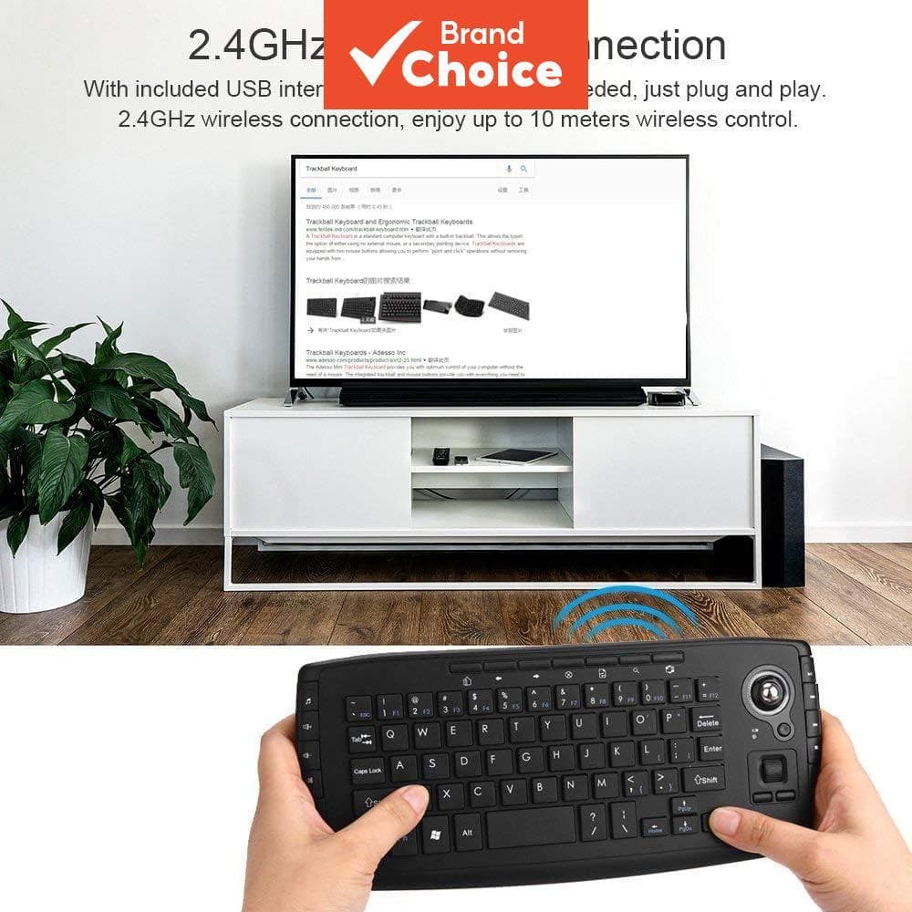 Teclado USB sem fio JOMAA com trackball e roda de rolagem, teclado ergonômico para TV box, computador