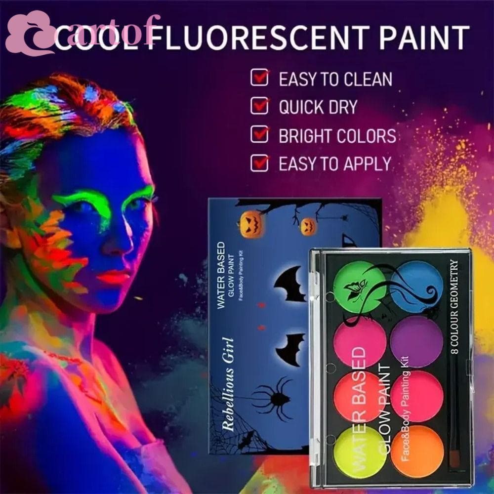 Kit De Pintura Facial De Água ARTOF De 8 Cores , Tinta Fluorescente Brilhante Para Rosto De Festival Luminoso , Maquiage