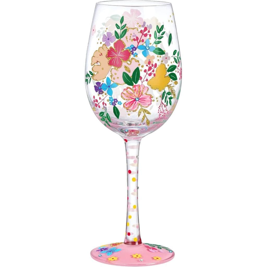 NymphFable Taças de Vinho Pintadas à Mão com Flores Silvestres, Presente de Aniversário para Mulheres com Caixa de Prese