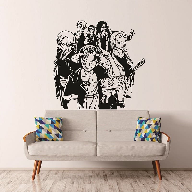 Adesivos de parede de personagem de uma peça Luffy Team Cartoon Anime Quarto Cabeceira Frete grátis Adesivos exclusivos