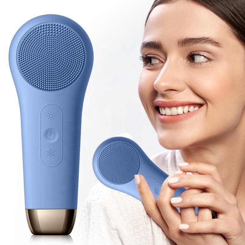 Novo limpador facial elétrico quente e frio para uso internacional, escova facial de silicone, escova para limpeza de po