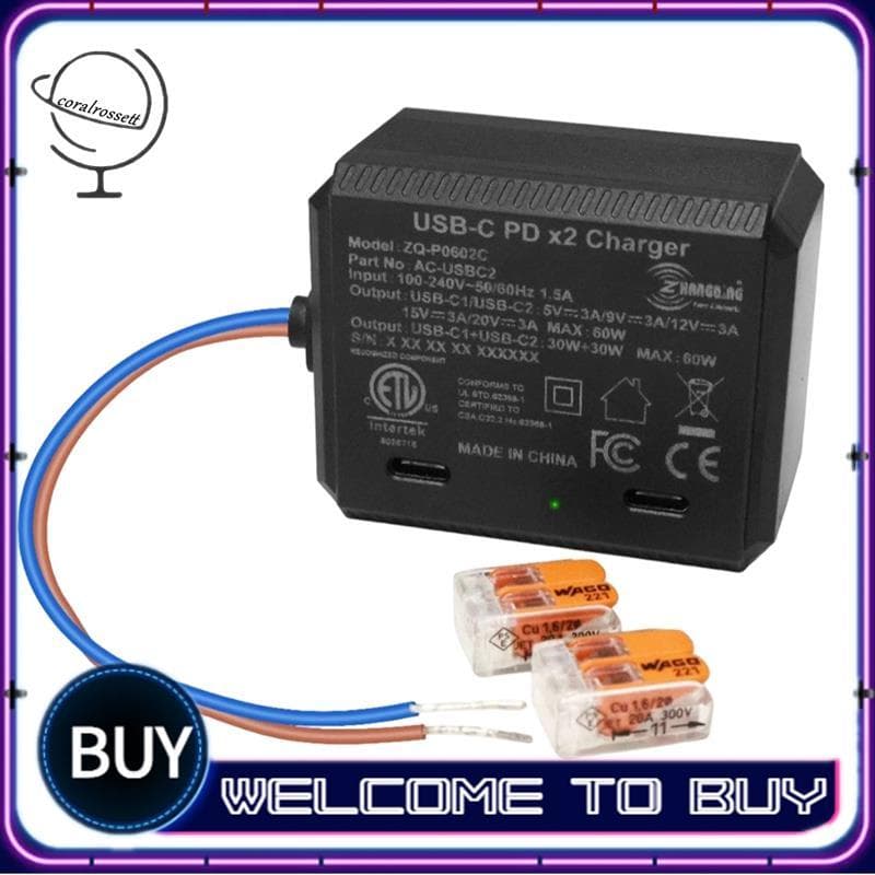 Fonte De Alimentação Embutida Montada Na Parede Adaptador AC Para USB C Protocolo PD3.0 , Portas De Saída Duplas Tipo ,