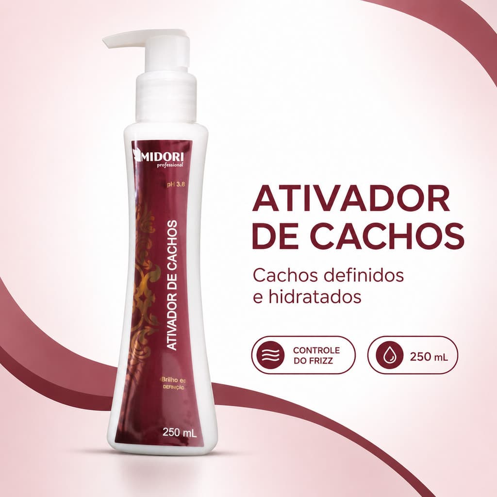 Ativador de Cachos Midori Profissional 250ml, Definição, Hidratação e Controle do Frizz