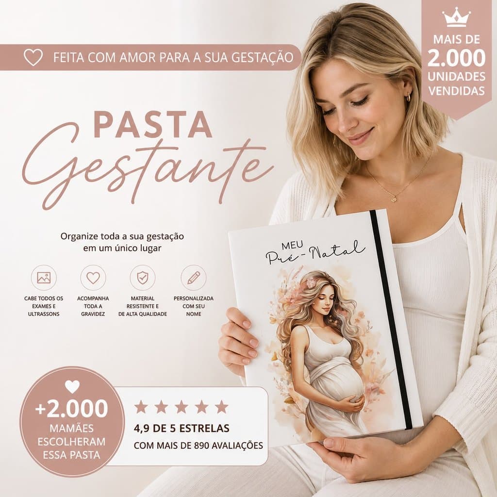 Pasta Gestante Personalizada A4 | Porta Exames Pré-Natal | Organizador de Ultrassons e Documentos do Bebê