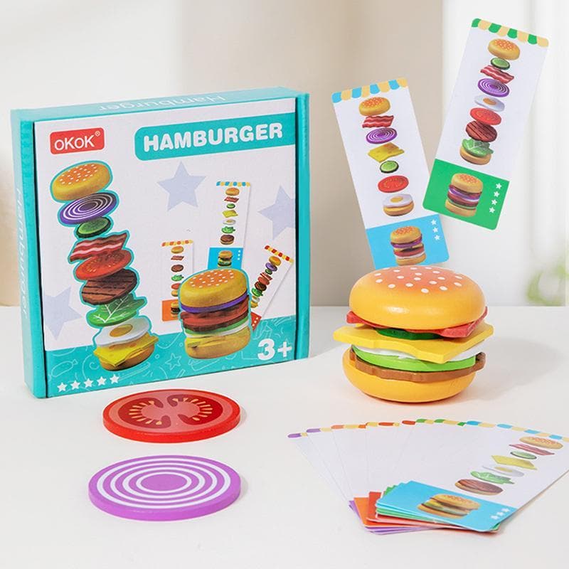 Montessori Hambúrguer De Madeira Fingir Jogar Brinquedo Simulação Educacional Comida Correspondência Jogo Mancha Com Car