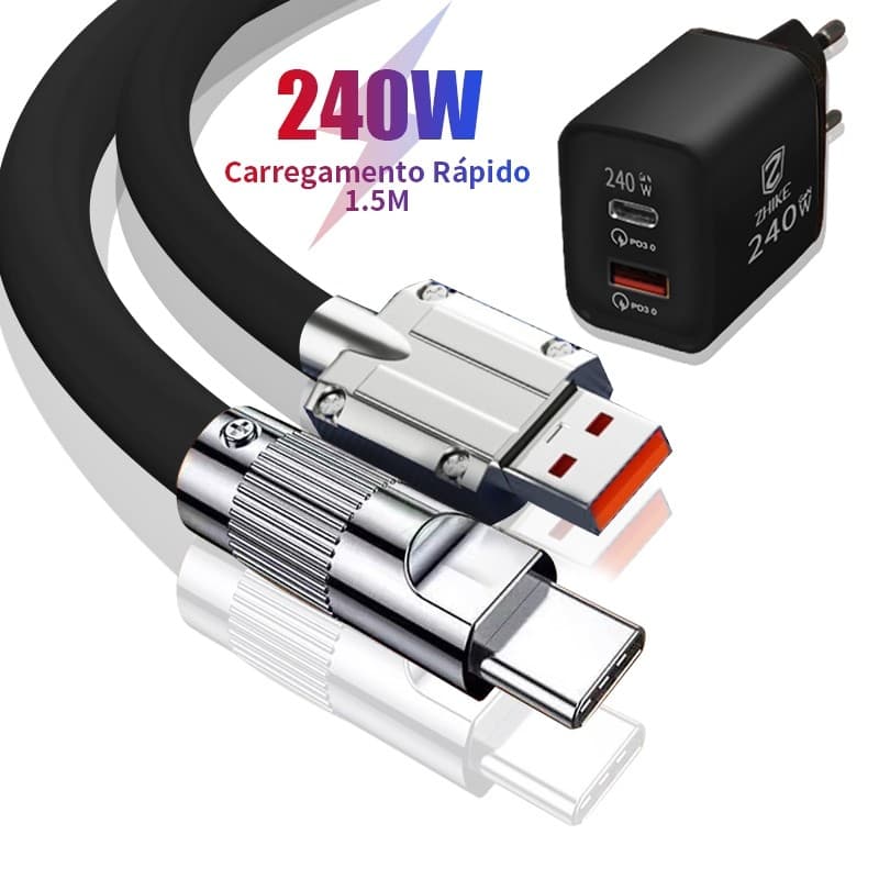 Carregador Celular Kit 240W ZHIKE Cabo USB Para Tipo C Carregamento Rápido GaN Adaptador Power Delivery Carga Turbo 1,5M