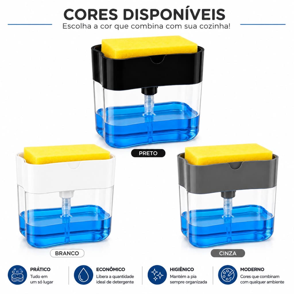 Dispensador Para Detergente Dispenser Sabao 2x1 Detergente Suporte Porta Bucha Esponja Limpeza