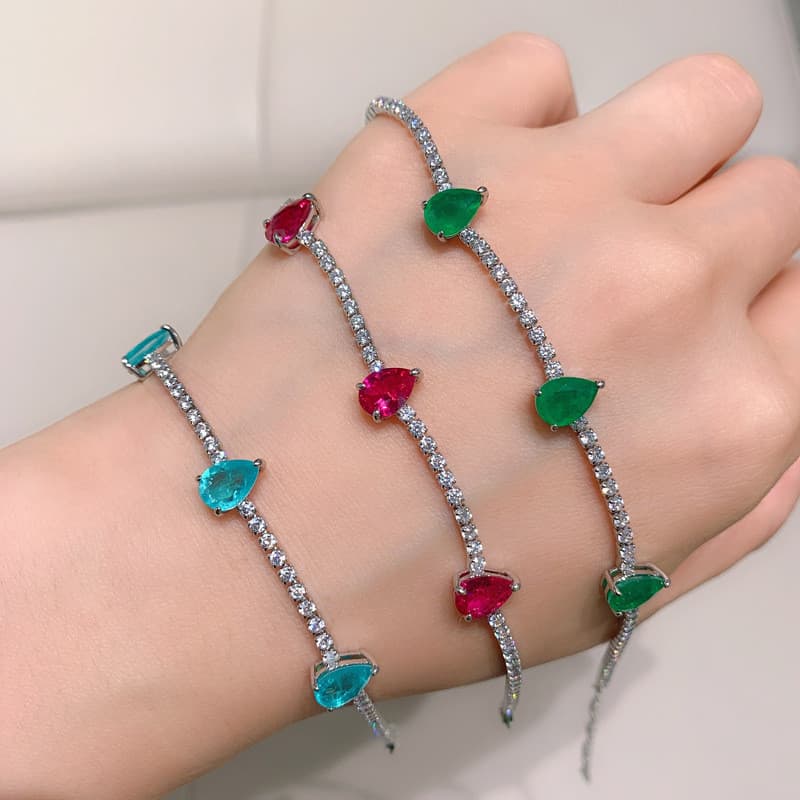 Pulseira de luz em formato de gota d'água com diamantes e pedras preciosas, ajustável, joia de luxo de nicho, presente,