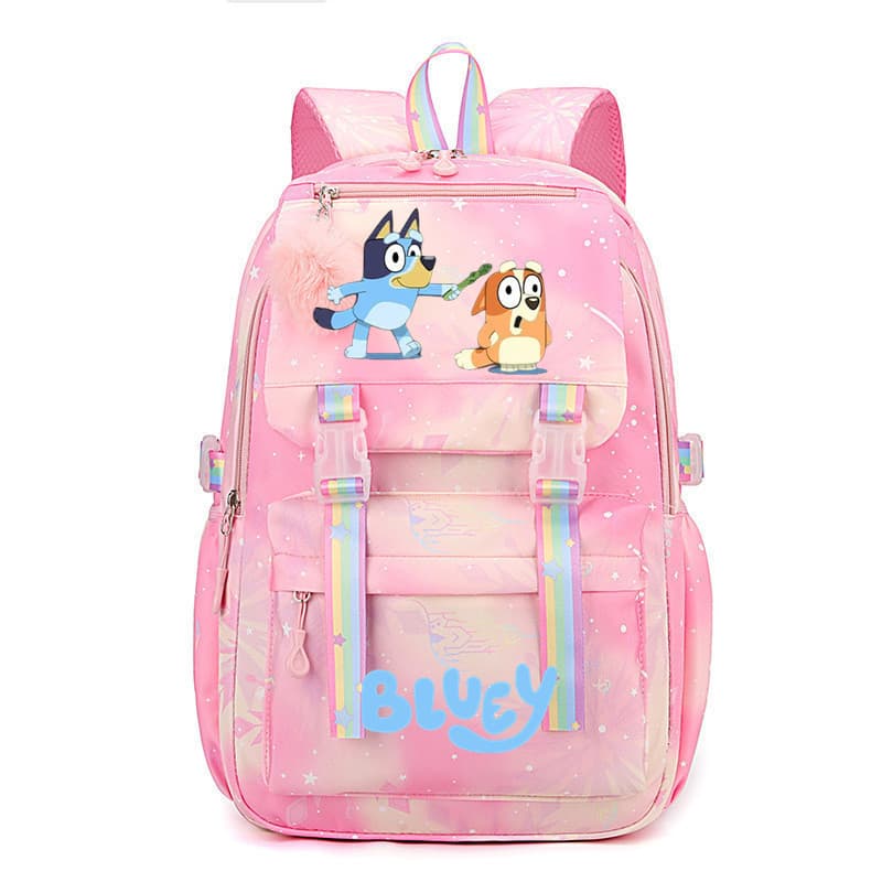 Nova mochila fofa da Bluey para meninas, mochila com estampa de arco-íris, mochila escolar de grande capacidade, mochila
