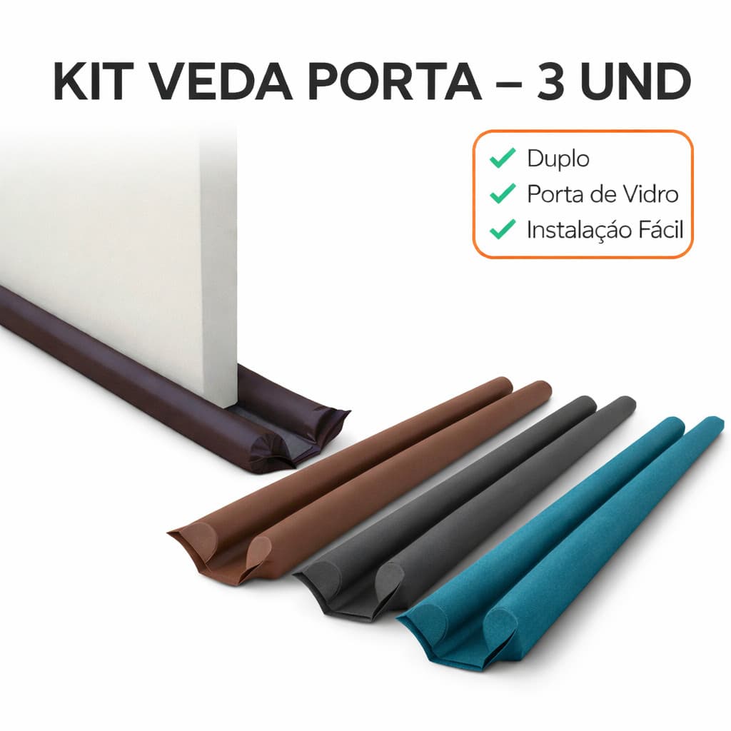 Kit 3 Veda Porta Ajustável 60 cm a 1,20 m – Rolinho Impermeável -> Contra Insetos, Poeira e Vento