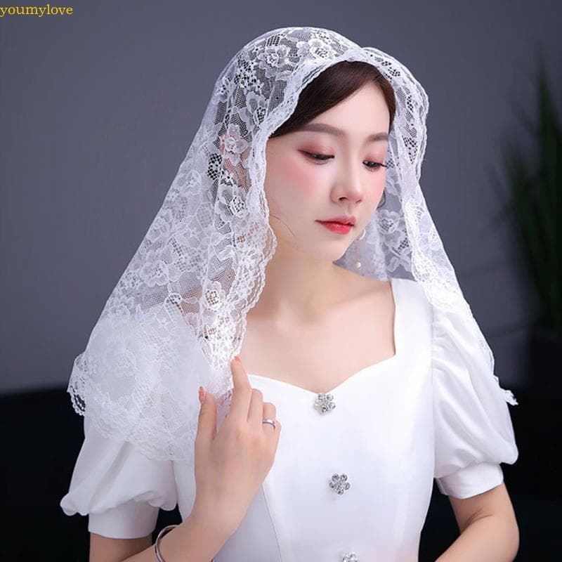 youmylove Véu Capela Igreja Católica Mantilla Renda Para Lenço Cobertura Cabeça Noivas