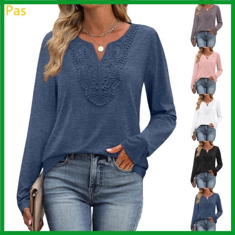 Camisa Feminina Boêmia Casual Decote V E Comprida