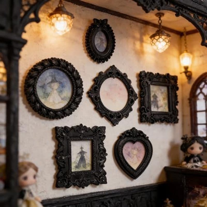 18 Peças Mini Molduras Pretas Em Miniatura Vintage Para Casa De Bonecas Faça Você Mesmo | Ornamentos Antigos De Resina S