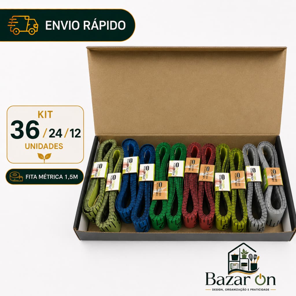 Kit 36/24/12 Fitas Métricas Medir Dupla Face 1,5m Costura Alfaiate Polegadas Cm Colorida Trena