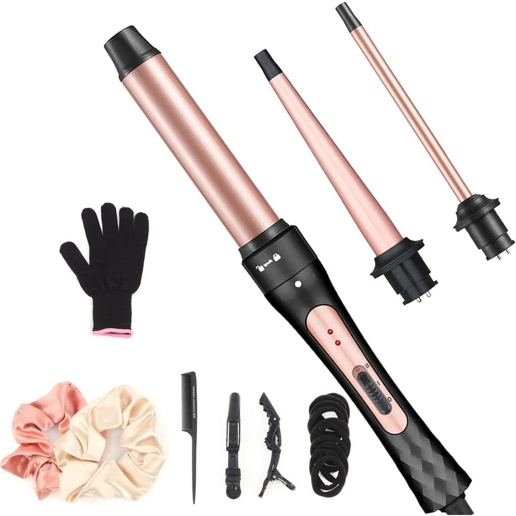 Conjunto de Modelador de Cabelo JAETON 3 em 1 com Barras de Cerâmica de 0,35"-1,25" |   Modelador de Cabelo de Dupla Vol