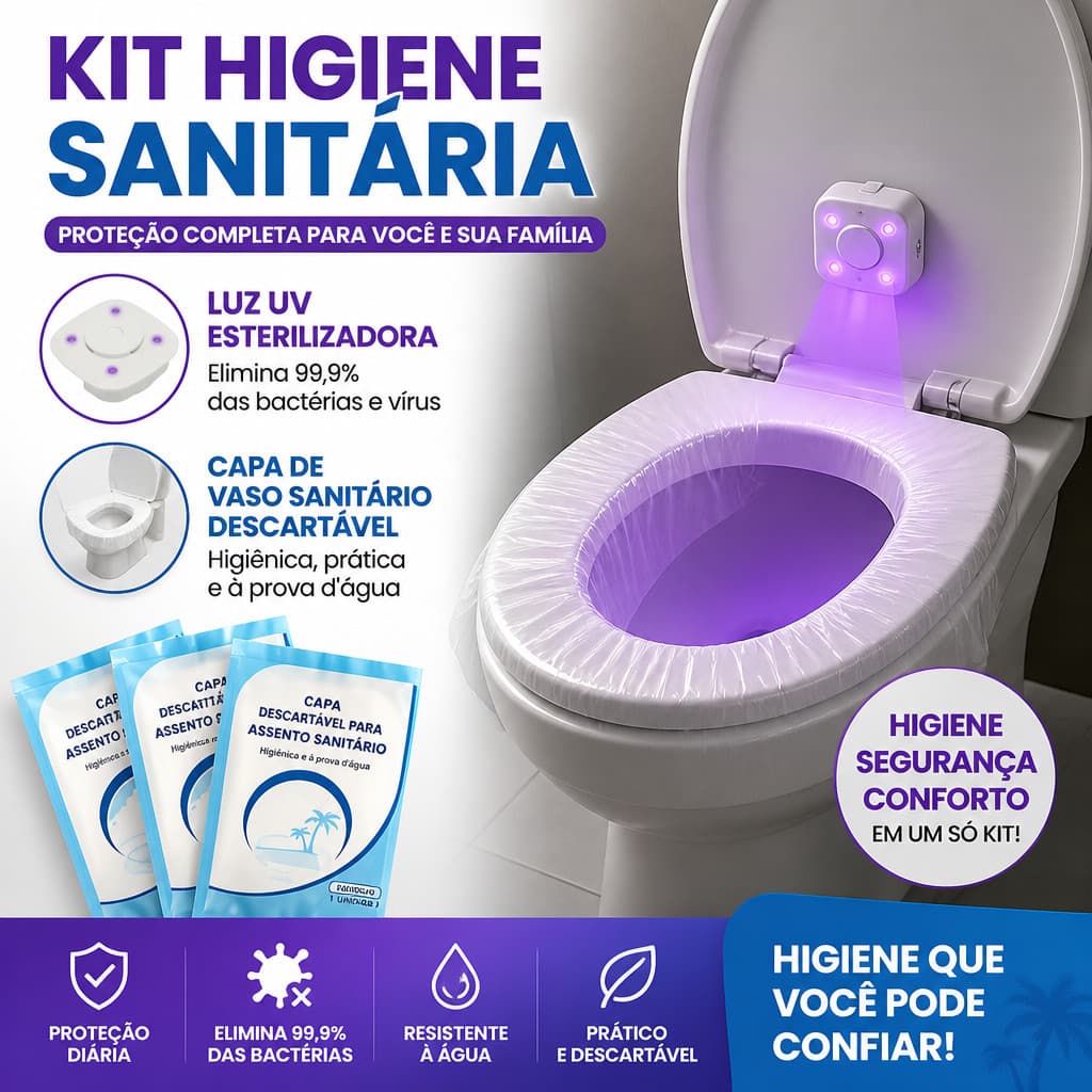 Luz Esterilizante para Sanitário + Capa Protetora Descartável de Assento para Viagem Hotéis Banheiros Públicos