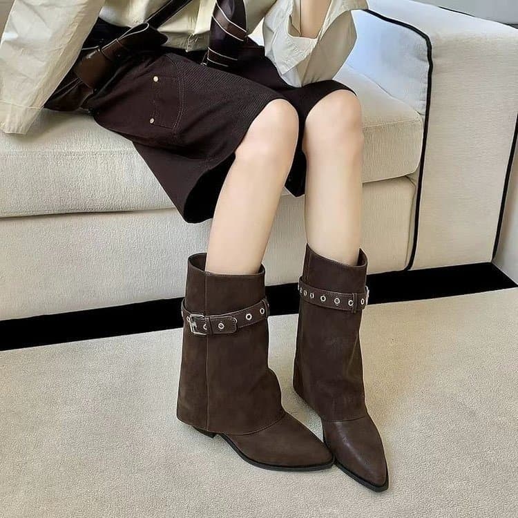 Botas Femininas de Bico Redondo, Botas Curtas Soltas e Casuais com Salto Grosso, Botas da Moda, Tamanhos 35-40