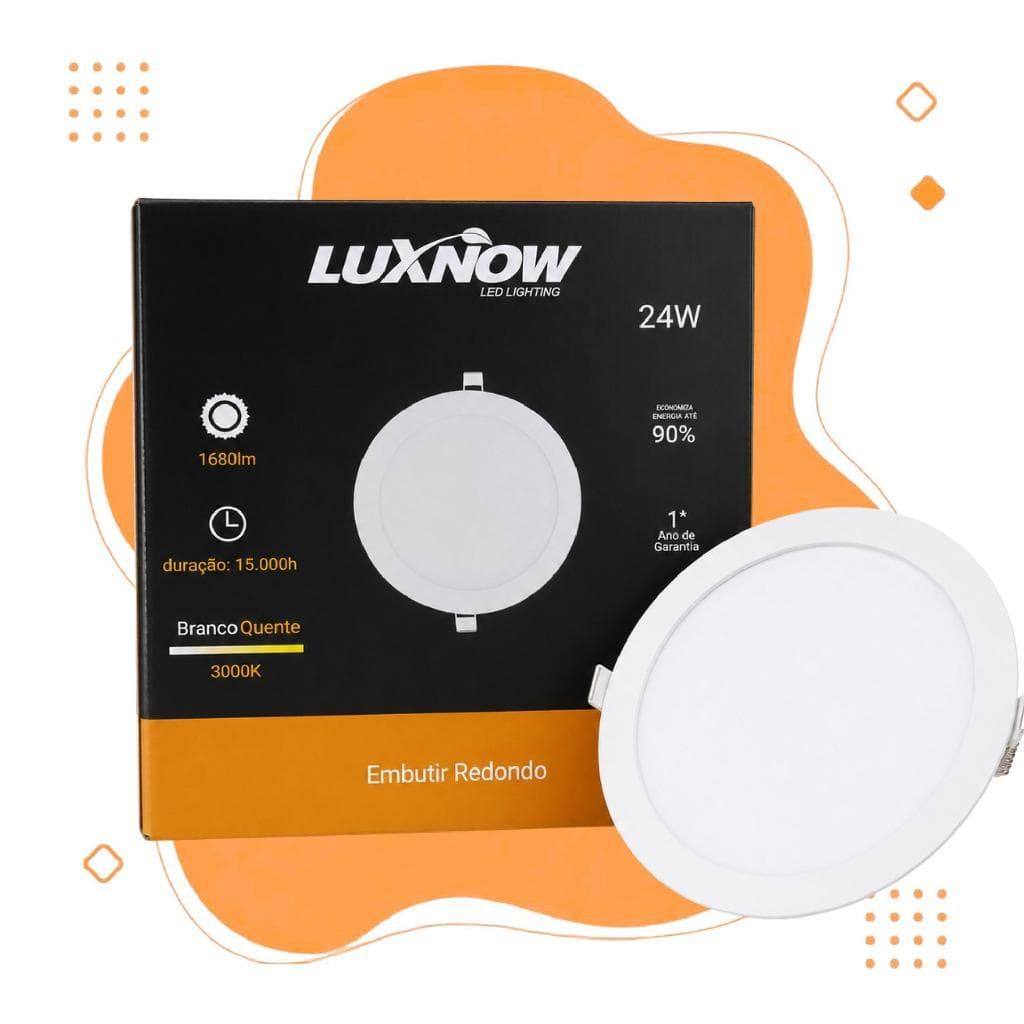 Painel Led Emb Redondo 24w 3000k - 29,5cm X29,50cm - Branco Quente 100-240v - LuxNow- Branco