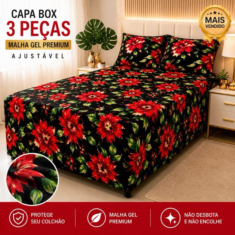Capa Luva para Cama Box Casal 3 Peças Malha Gel Ajustável Protetora Colchão Elástica Jogo completo