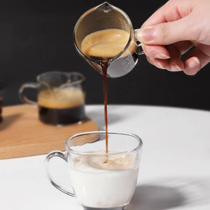 [MF] 70/75ml Vidro Espresso Bico Duplo Copo Medidor De Alça Resistente Ao Calor Balança Transparente Leite Café Medida J