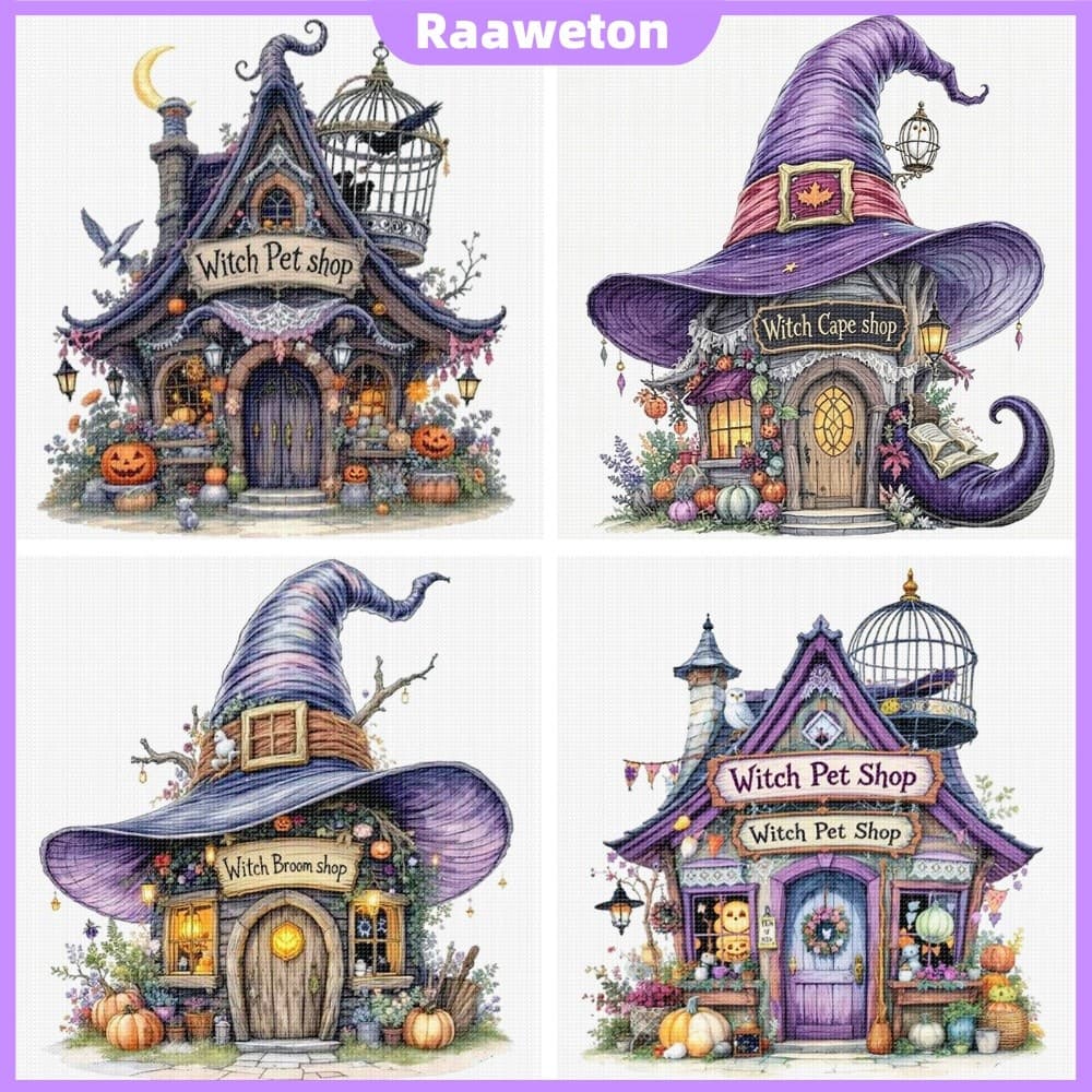 Cabine De Halloween Completa 14CT DIY Carimbado Bordado Kit 40x40cm Para Adultos Decoração De Casa [Raaaweton.br]