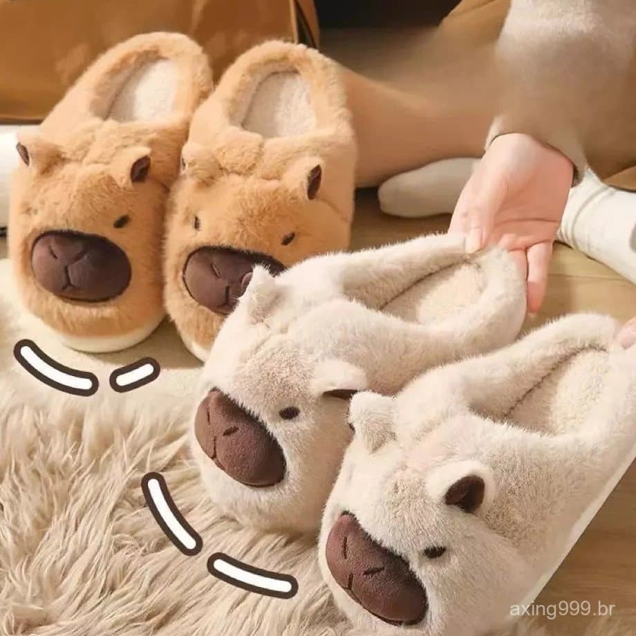 Chinelo Capivara De Pelúcia Confortável Antiderrapante Quentinho Sola Grossa Pantufa De Pelúcia Kapibara